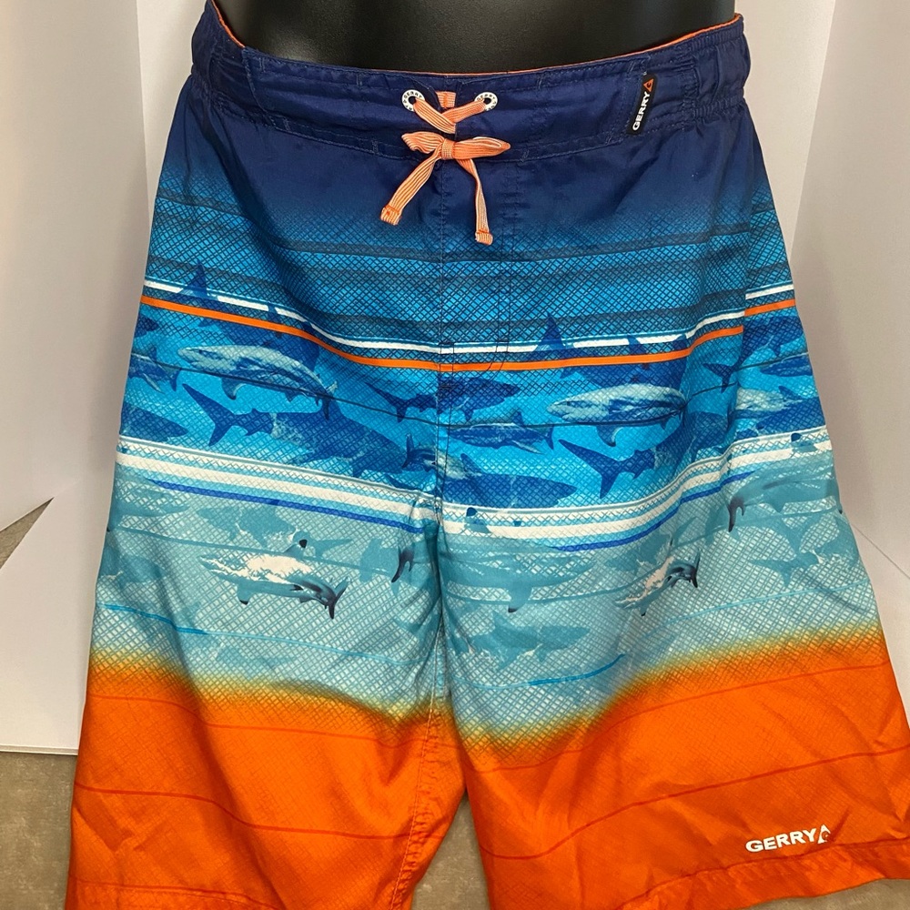 Gerry Weber swim trunks Orange and Blue with Oceanic shark design